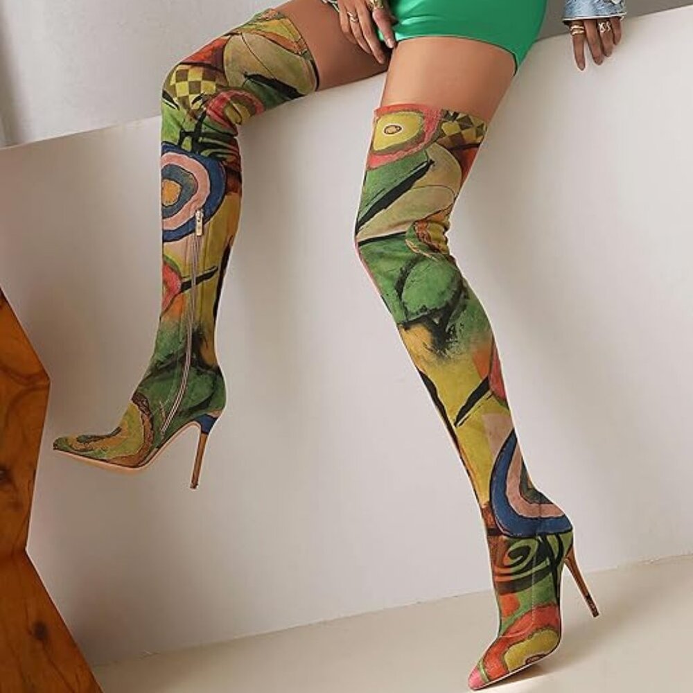 Women's Sexy Printed Stretchy Thigh High Boots